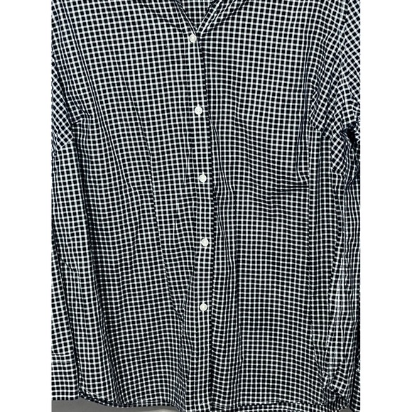 CHAPS Women Black White Gingham Check Button Down Long Sleeve Shirt Top - Picture 2 of 6